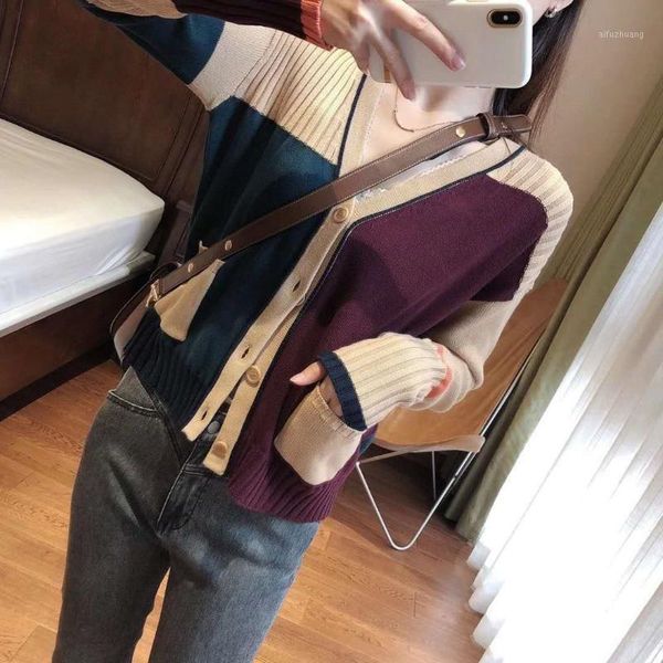 irregular contrasting color design v-neck knit cardigan short jacket women's early autumn new1, White
irregular contrasting color design v-neck knit cardigan short jacket women's early autumn new1, White