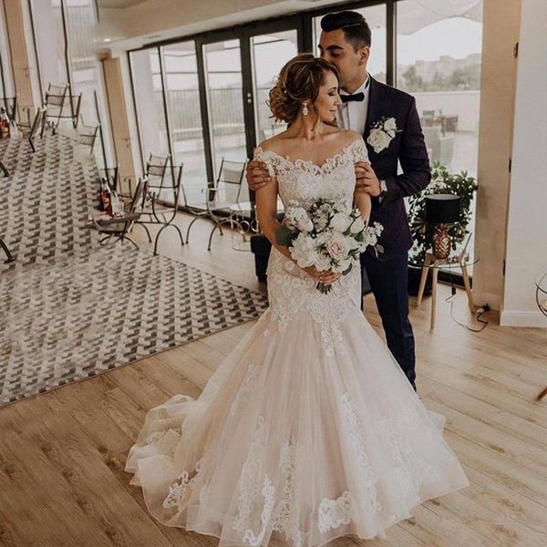 vintage off shoulder lace mermaid wedding dresses 2021 with appliques sweep train cap sleeves tulle wedding bridal gowns robe de mariee, White
vintage off shoulder lace mermaid wedding dresses 2021 with appliques sweep train cap sleeves tulle wedding bridal gowns robe de mariee, White
