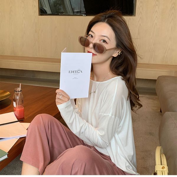 tencel blended long sleeve solid for women's summer versatileslim and loose korean round t- t-shirt neck sunscreen shirt ncaon, White
tencel blended long sleeve solid for women's summer versatileslim and loose korean round t- t-shirt neck sunscreen shirt ncaon, White