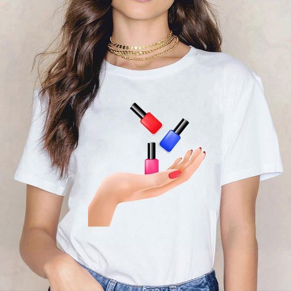 women summer new cotton tshirt graphic 3d finger nail paint color fashion cute printed female all-matched clothes, White
women summer new cotton tshirt graphic 3d finger nail paint color fashion cute printed female all-matched clothes, White