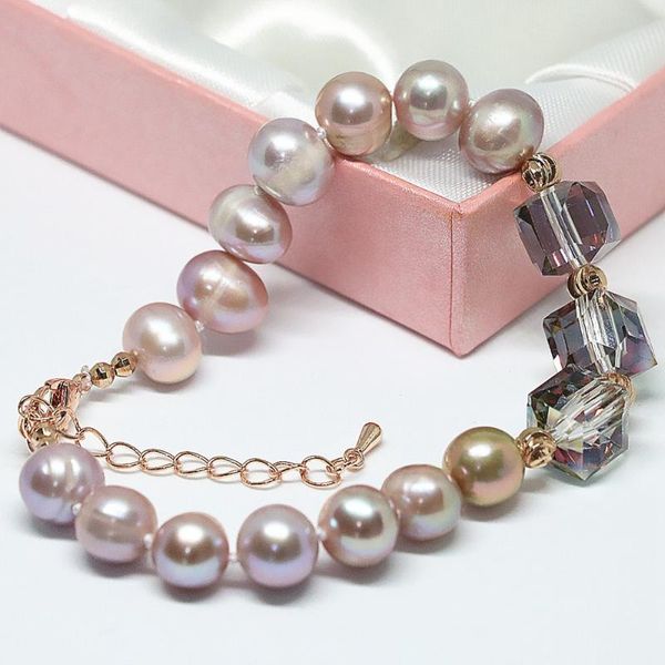 link, chain lovely freshwater 8-9mm natural pearl design bracelet round beads crystal rose gold-color clasp jewelry b1405, Black
link, chain lovely freshwater 8-9mm natural pearl design bracelet round beads crystal rose gold-color clasp jewelry b1405, Black