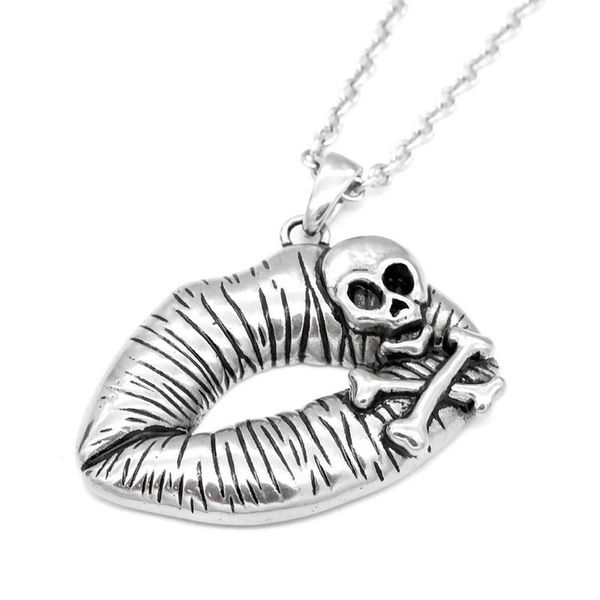 chains trendy creative fashion lips pirate skull pendant women's retro gothic necklace punk hip hop rock accessories gift, Silver 
chains trendy creative fashion lips pirate skull pendant women's retro gothic necklace punk hip hop rock accessories gift, Silver