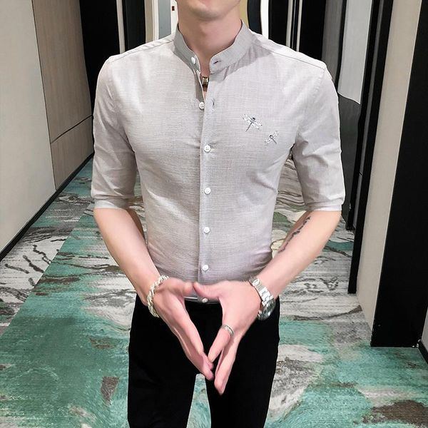 men's casual shirts summer embroidery shirt men fashion 2021 half sleeve social slim fit stand collar blouse homme, White;black
men's casual shirts summer embroidery shirt men fashion 2021 half sleeve social slim fit stand collar blouse homme, White;black