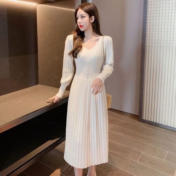 new arrival autumn ladies sweet v-neck slim knitted pullovers women's vintage pleated long sleeve dress vestidos, Black;gray
new arrival autumn ladies sweet v-neck slim knitted pullovers women's vintage pleated long sleeve dress vestidos, Black;gray