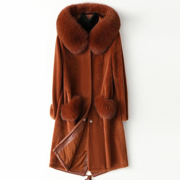 women's fur & faux real coat collar 100% wool jacket autumn winter women clothes 2021 korean vintage sheep shearling zt36511, Black
women's fur & faux real coat collar 100% wool jacket autumn winter women clothes 2021 korean vintage sheep shearling zt36511, Black