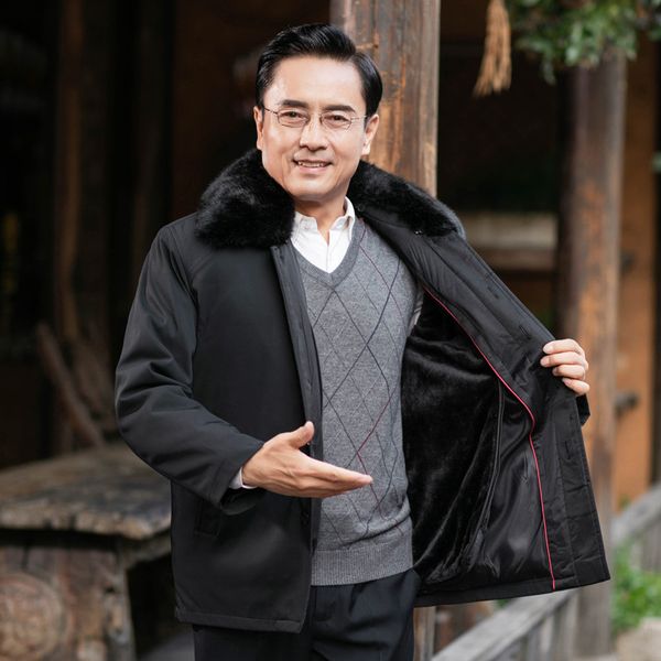 winter new and old coat wool collar dad middle aged men's thickened down padded jacket cotton, Black
winter new and old coat wool collar dad middle aged men's thickened down padded jacket cotton, Black