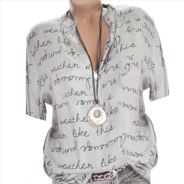 blouse women 2020 casual loose v neck button short sleeve letter blouse fashion women and blouses plus size pullover shirts, White
blouse women 2020 casual loose v neck button short sleeve letter blouse fashion women and blouses plus size pullover shirts, White