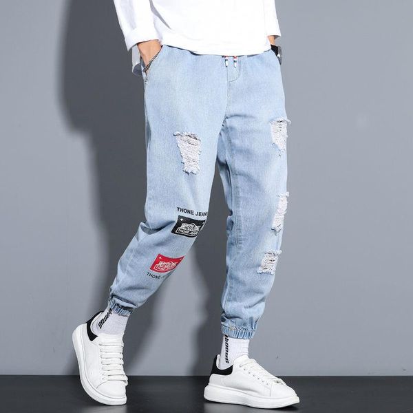 print jeans men's hip hop loose trendy patches design jeans drawstring leggings long pants boys vintage streetwear casual, Blue 
print jeans men's hip hop loose trendy patches design jeans drawstring leggings long pants boys vintage streetwear casual, Blue
