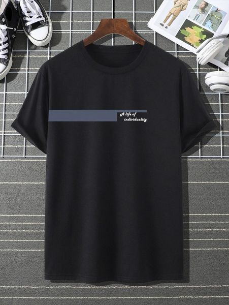 men slogan graphic tee f891#, White;black 
men slogan graphic tee f891#, White;black