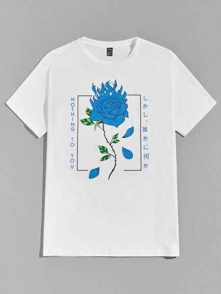 romwe guys slogan floral graphic tee e22n#, White;black 
romwe guys slogan floral graphic tee e22n#, White;black
