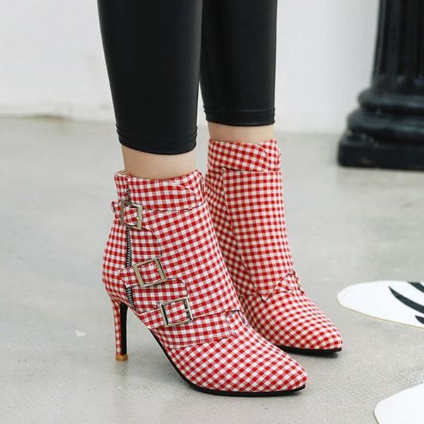 pxelena designer cloth plaid women ankle boots stiletto high heels zip buckle office lady party dress shoes autumn winter 34-43, Black
pxelena designer cloth plaid women ankle boots stiletto high heels zip buckle office lady party dress shoes autumn winter 34-43, Black