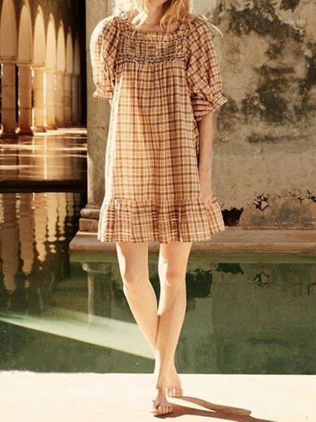 casual dresses 2021 plaid womens loose mini dress pleated trim puff sleeve ruffles short clothes1, Black;gray
casual dresses 2021 plaid womens loose mini dress pleated trim puff sleeve ruffles short clothes1, Black;gray