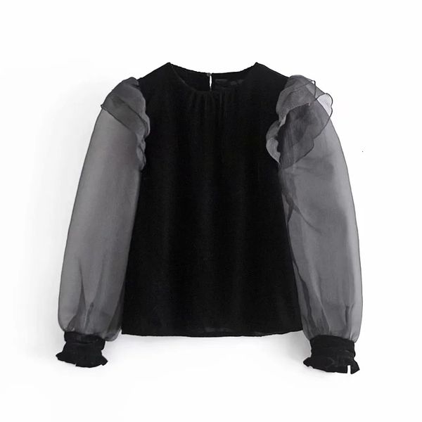 2021 new black velvet women vintage organza ruffle semi sheer long puff sleeve blouse female casual streetwear fife, White
2021 new black velvet women vintage organza ruffle semi sheer long puff sleeve blouse female casual streetwear fife, White