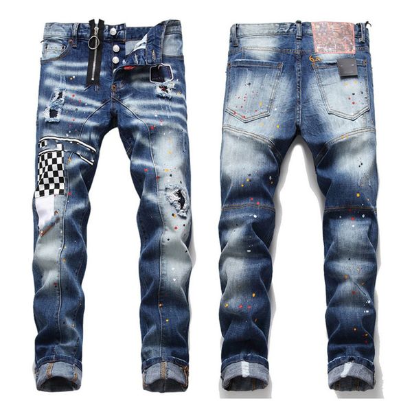 Men Bae Rips Stretch hole Jeans Men's Fashion Slim Fit Washed Motorcycle Denim Panelled Hip HOP Embroidered paint splatter Trousers 2022, Blue
Men Bae Rips Stretch hole Jeans Men's Fashion Slim Fit Washed Motorcycle Denim Panelled Hip HOP Embroidered paint splatter Trousers 2022, Blue