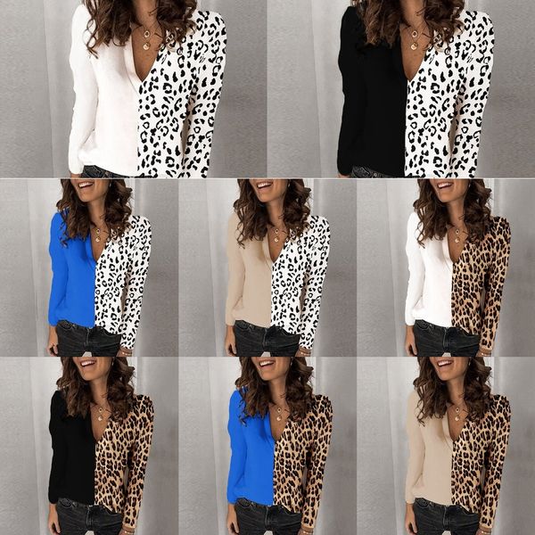 autumn t- winter 2020 women's leopard print v-neck long sleeve chiffon autumn t- winter 2020 women's leopard print v-neck long sle, White