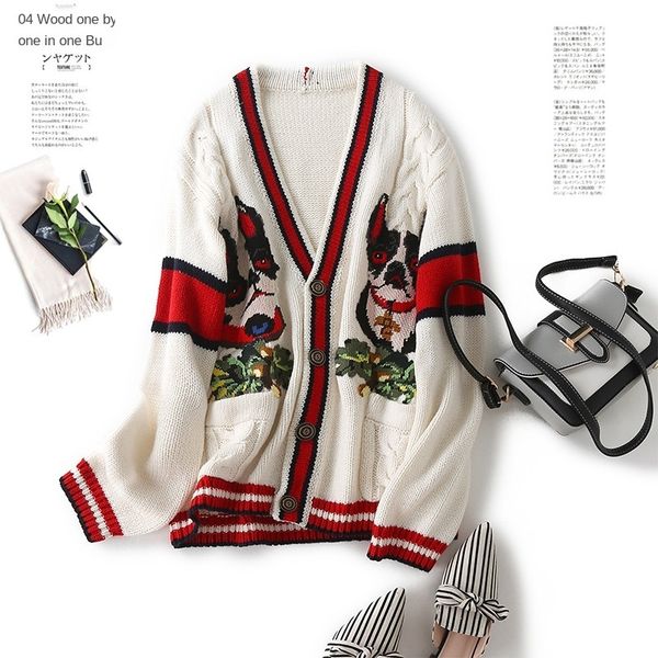 womens designer sweater jacket temperament contrast v-neck long sleeve pocket loose versatile knit cardigan, White;black
womens designer sweater jacket temperament contrast v-neck long sleeve pocket loose versatile knit cardigan, White;black