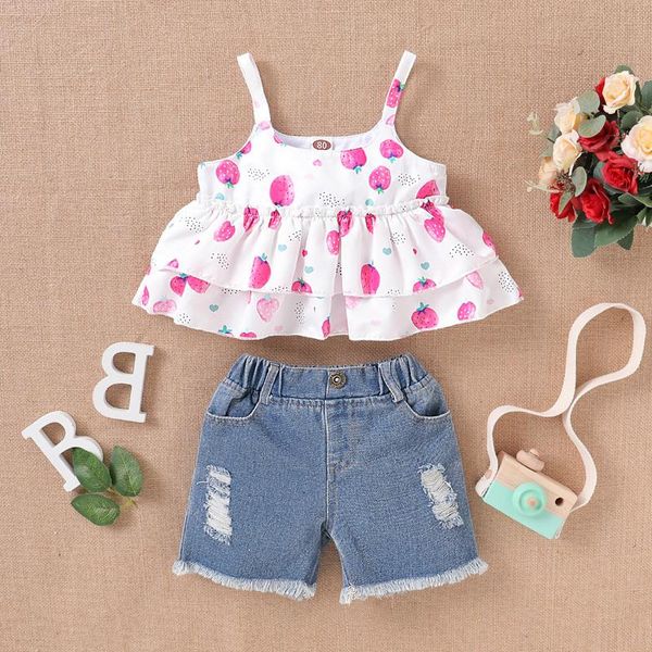 2021 summer sweet new girls strawberry sling + denim shorts 2pce baby girl set printing blossom children's clothes 1-4 years old, White
2021 summer sweet new girls strawberry sling + denim shorts 2pce baby girl set printing blossom children's clothes 1-4 years old, White