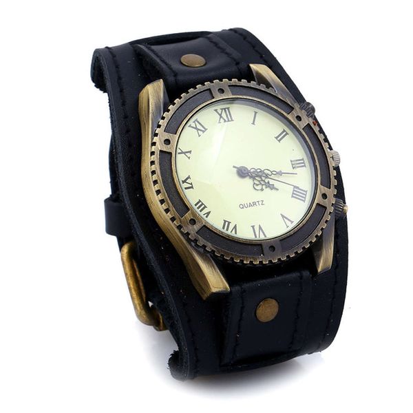 bracelet punk watch leather new men's pgdc, Slivery;brown