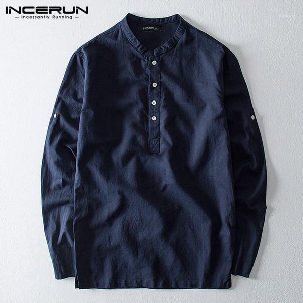 incerun long sleeve men brand shirts solid color cotton streetwear camisa stand collar vintage casual shirts 20191, White;black
incerun long sleeve men brand shirts solid color cotton streetwear camisa stand collar vintage casual shirts 20191, White;black