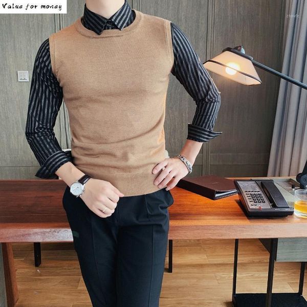 men's fit slim all-match fake 2-piece sweater striped shirt collar knitted vest long sleeve korean men fashion clothing1, White;black
men's fit slim all-match fake 2-piece sweater striped shirt collar knitted vest long sleeve korean men fashion clothing1, White;black