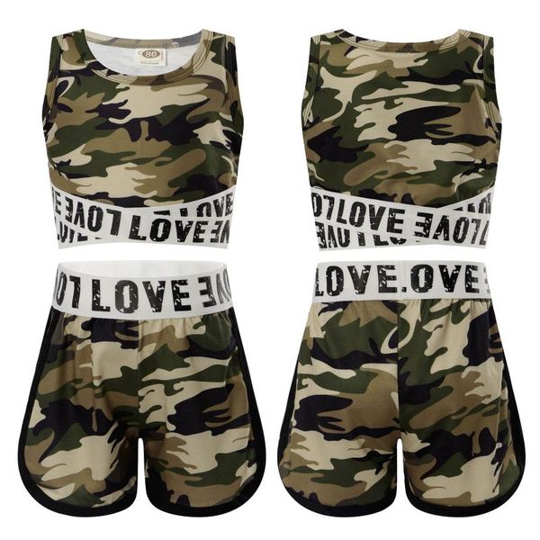 running sets 2pcs kids girls camouflage letters print sport suit round neck sleeveless gym yoga crop tank + waistband shorts set, Black;blue
running sets 2pcs kids girls camouflage letters print sport suit round neck sleeveless gym yoga crop tank + waistband shorts set, Black;blue