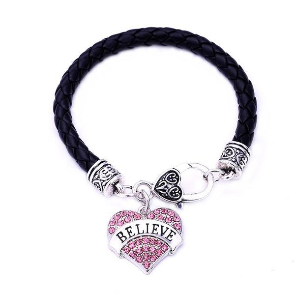 rhodium plated with sparkling crystals believe heart pendant bracelet rope chain, Black
rhodium plated with sparkling crystals believe heart pendant bracelet rope chain, Black