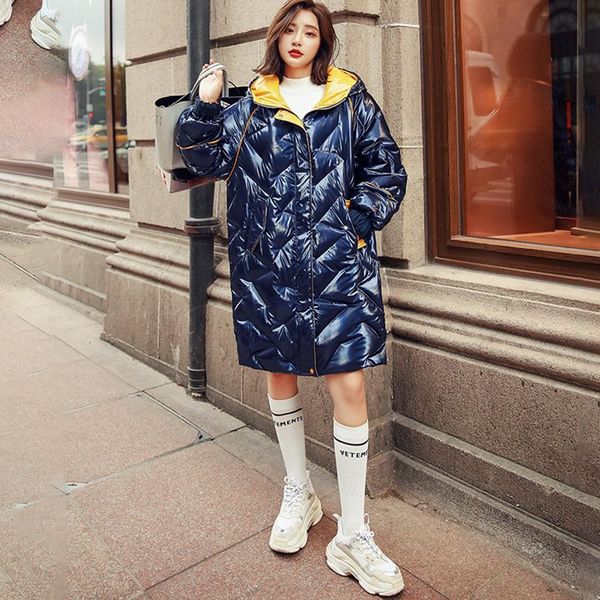 women's jacket 2020 winter new long korean loose white duck long sleeve shiny down cotton thickened with hood fashion coat 12f, Black
women's jacket 2020 winter new long korean loose white duck long sleeve shiny down cotton thickened with hood fashion coat 12f, Black