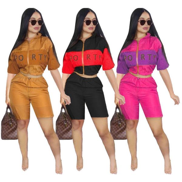 women new summer 2019 half sleeve sports letter print splicing zipper up trench half length pants suit 2 pieces set tracksuit, Gray
women new summer 2019 half sleeve sports letter print splicing zipper up trench half length pants suit 2 pieces set tracksuit, Gray