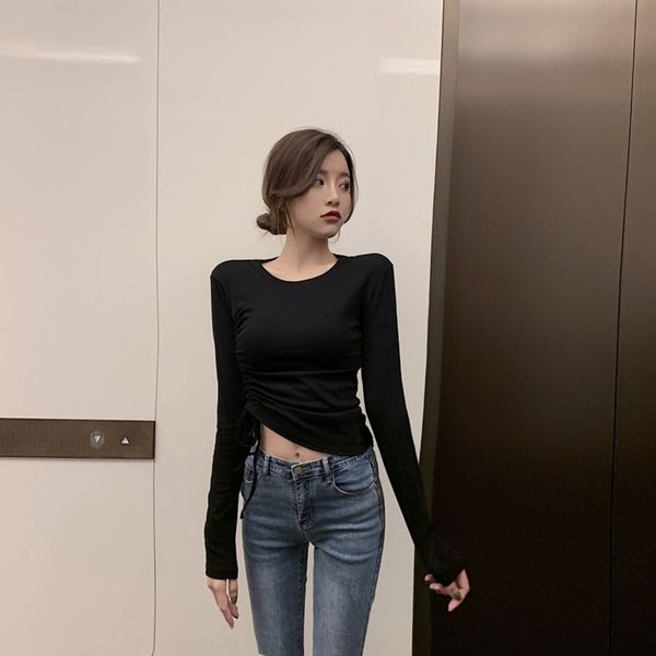 2020 new korean long sleeve t- women's slim fit korean version side t- shirt drawstring lace up round neck bottoming shirt po8mw po8, White
2020 new korean long sleeve t- women's slim fit korean version side t- shirt drawstring lace up round neck bottoming shirt po8mw po8, White