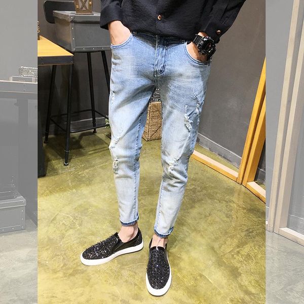 nice spring and summer korean version of the tide simple loose tight elastic social wind casual retro hole jeans size 29-37, Blue
nice spring and summer korean version of the tide simple loose tight elastic social wind casual retro hole jeans size 29-37, Blue