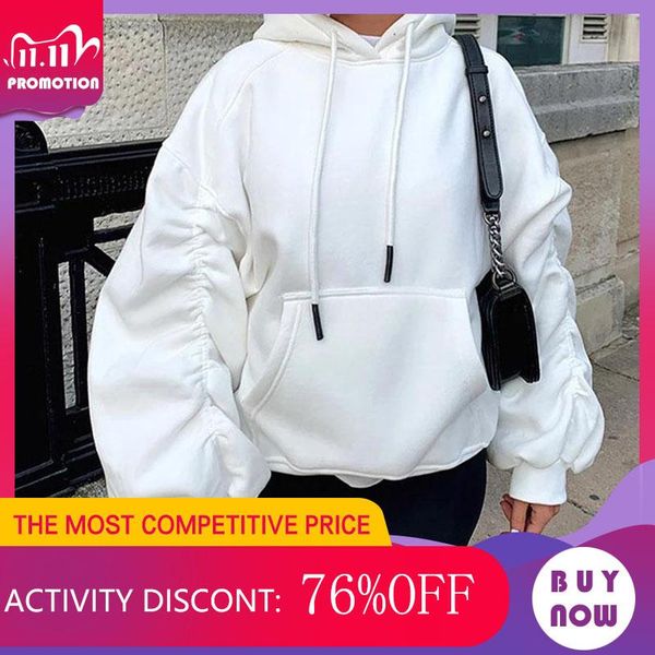 women's hoodies & sweatshirts autumn pleated hooded sweatshirt long sleeve drawstring pocket female solid streetwear casual loose lady, Black
women's hoodies & sweatshirts autumn pleated hooded sweatshirt long sleeve drawstring pocket female solid streetwear casual loose lady, Black