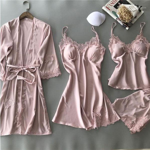 women pajamas 4 pieces satin sleepwear imitation silk home wear home clothing lace sleep lounge pyjama with chest pads1, Black;red
women pajamas 4 pieces satin sleepwear imitation silk home wear home clothing lace sleep lounge pyjama with chest pads1, Black;red