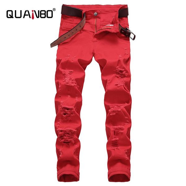 quanbo 5 colors men's fashion casual ripped stretch jeans man skinny denim jogger pants designer red blue trousers plus size 42
quanbo 5 colors men's fashion casual ripped stretch jeans man skinny denim jogger pants designer red blue trousers plus size 42