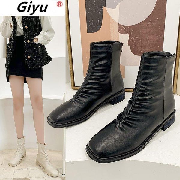 fall/winter 2020 new women's square-headed leather short boot with pleated heel and zipper martin boot heels, Black
fall/winter 2020 new women's square-headed leather short boot with pleated heel and zipper martin boot heels, Black