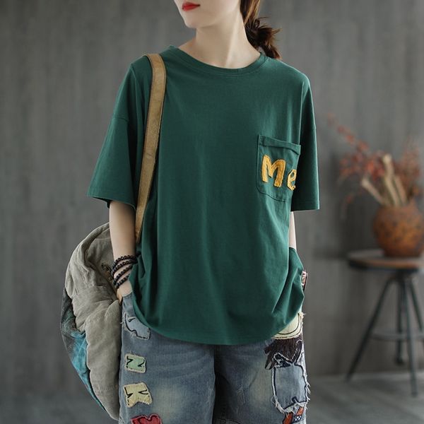 yecl8 crew for style literary and artistic loose and versatile large loose summer neck letter embroidered pocket t-shirt new women embroider, White
yecl8 crew for style literary and artistic loose and versatile large loose summer neck letter embroidered pocket t-shirt new women embroider, White