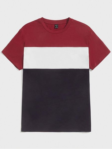 men cut and sew round neck tee 96pw#, White;black