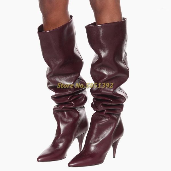 boots burgundy slouchy long spike heel pointed toe leather solid runway slip on pleated high shoes custom made1, Black
boots burgundy slouchy long spike heel pointed toe leather solid runway slip on pleated high shoes custom made1, Black