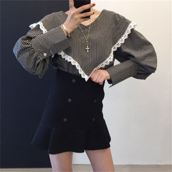 2021 new female fashions oversized shirts v lace neckline sharpened puff sleeves standard point blouse spring tmz1, White
2021 new female fashions oversized shirts v lace neckline sharpened puff sleeves standard point blouse spring tmz1, White