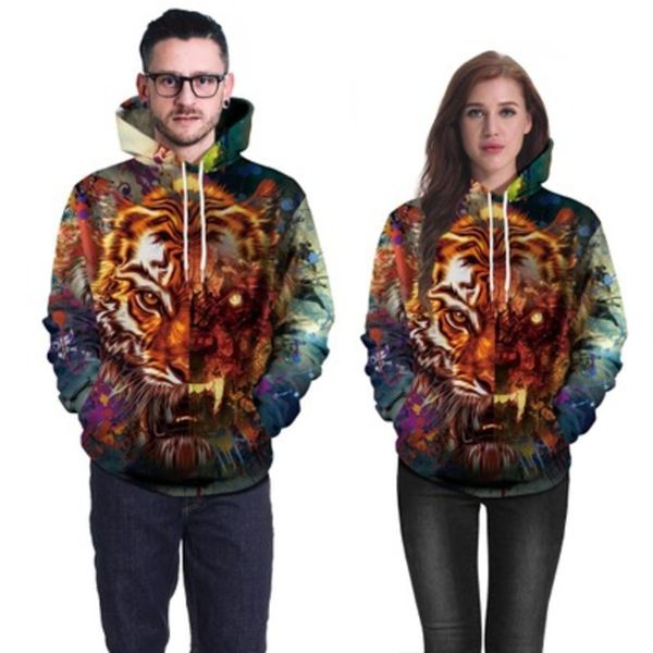 2019 new european and american fashion loose clothing tiger print hooded sweater, Black
2019 new european and american fashion loose clothing tiger print hooded sweater, Black