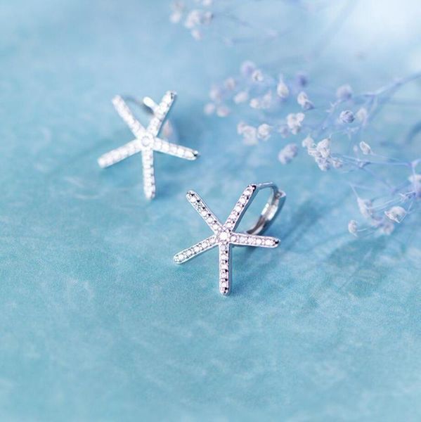 925 sterling silver zirconia starfish star huggie hoop earrings women girl a17351, Golden
925 sterling silver zirconia starfish star huggie hoop earrings women girl a17351, Golden