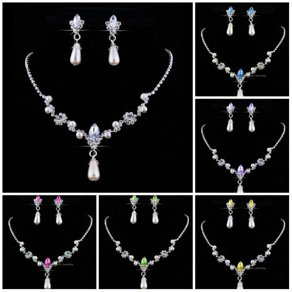 bridesmaid jewelry set for wedding faux pearls rhinestone necklace water drop earrings jewellery set party jewelry set, Silver
bridesmaid jewelry set for wedding faux pearls rhinestone necklace water drop earrings jewellery set party jewelry set, Silver