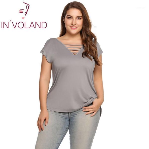 women's t-shirt in'voland women t-shirts plus sizes summer autumn casual deep v-neck lace up short sleeve solid tshirt feminino te, White 
women's t-shirt in'voland women t-shirts plus sizes summer autumn casual deep v-neck lace up short sleeve solid tshirt feminino te, White