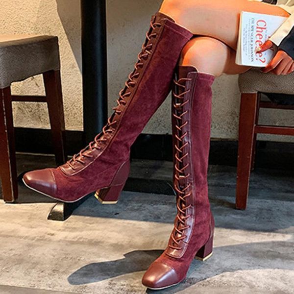 boots riding knee-high women's square high heels winter lace up flock shoes woman solid color head long 20211, Black
boots riding knee-high women's square high heels winter lace up flock shoes woman solid color head long 20211, Black