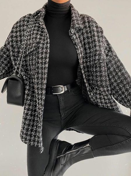 women plaid wool blouse long sleeve checked oversized woolen shirt turn down collar thick ladies vintage chic blusa, White
women plaid wool blouse long sleeve checked oversized woolen shirt turn down collar thick ladies vintage chic blusa, White