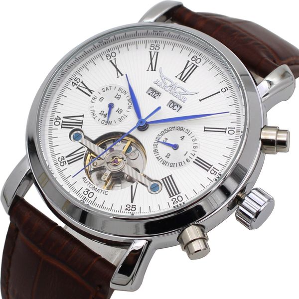 jaragar men's watches automatic mechanical tourbillon brand luxury calendar day week year leather watch reloj hombres, Slivery;brown
jaragar men's watches automatic mechanical tourbillon brand luxury calendar day week year leather watch reloj hombres, Slivery;brown