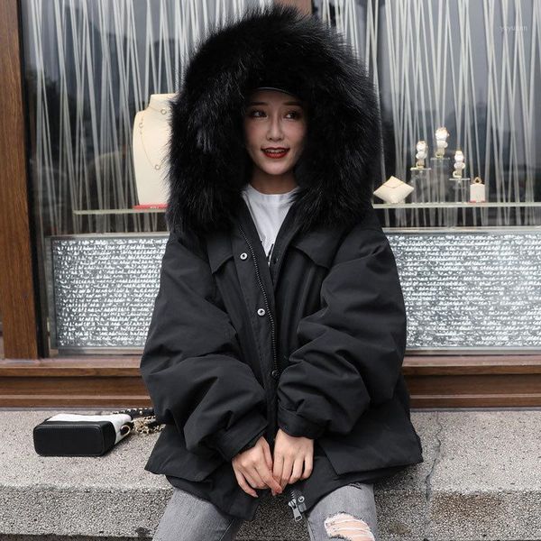 2019 new down jacket women loose short waist hooded large fur collar pie to overcome thickened ladies jacket tide clothing1, Black
2019 new down jacket women loose short waist hooded large fur collar pie to overcome thickened ladies jacket tide clothing1, Black