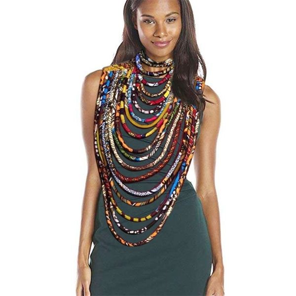 african fabric necklace for women print wax wrapped ankara jewelry fashion ethnic jewelry layer necklace y200730, Silver 
african fabric necklace for women print wax wrapped ankara jewelry fashion ethnic jewelry layer necklace y200730, Silver