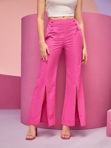 x cali posh scallop trim buttoned detail split hem flare leg pants k7yy#, Black;white
x cali posh scallop trim buttoned detail split hem flare leg pants k7yy#, Black;white
