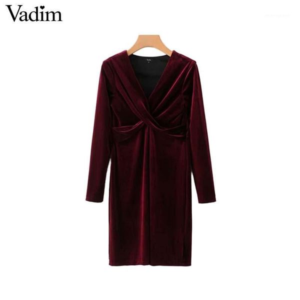 vadim women v neck velvet dress pleated cross design vintage long sleeve stretchy female casual slim dresses vestidos qa7051, Black;gray
vadim women v neck velvet dress pleated cross design vintage long sleeve stretchy female casual slim dresses vestidos qa7051, Black;gray