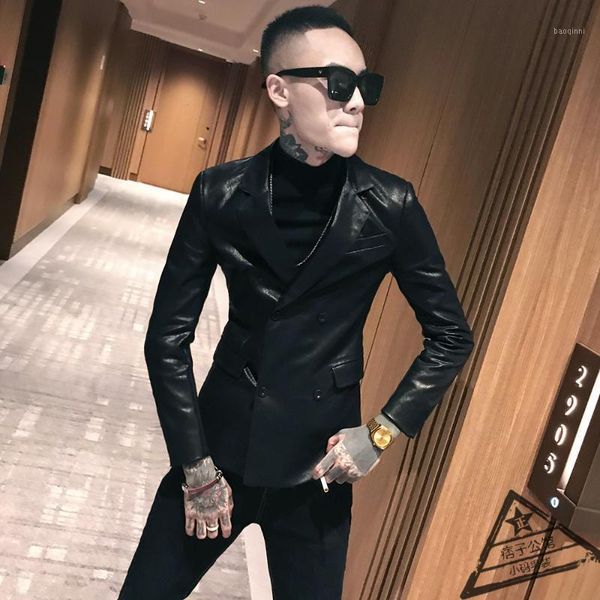 leather men's suit collar korean slim double breasted personalized embroidery trendy men's fashion leather suit jacket1, Black
leather men's suit collar korean slim double breasted personalized embroidery trendy men's fashion leather suit jacket1, Black